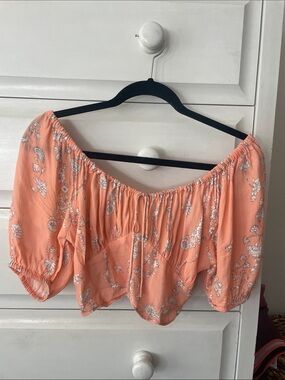 Cleobella Peach Floral Off-Shoulder Crop Blouse